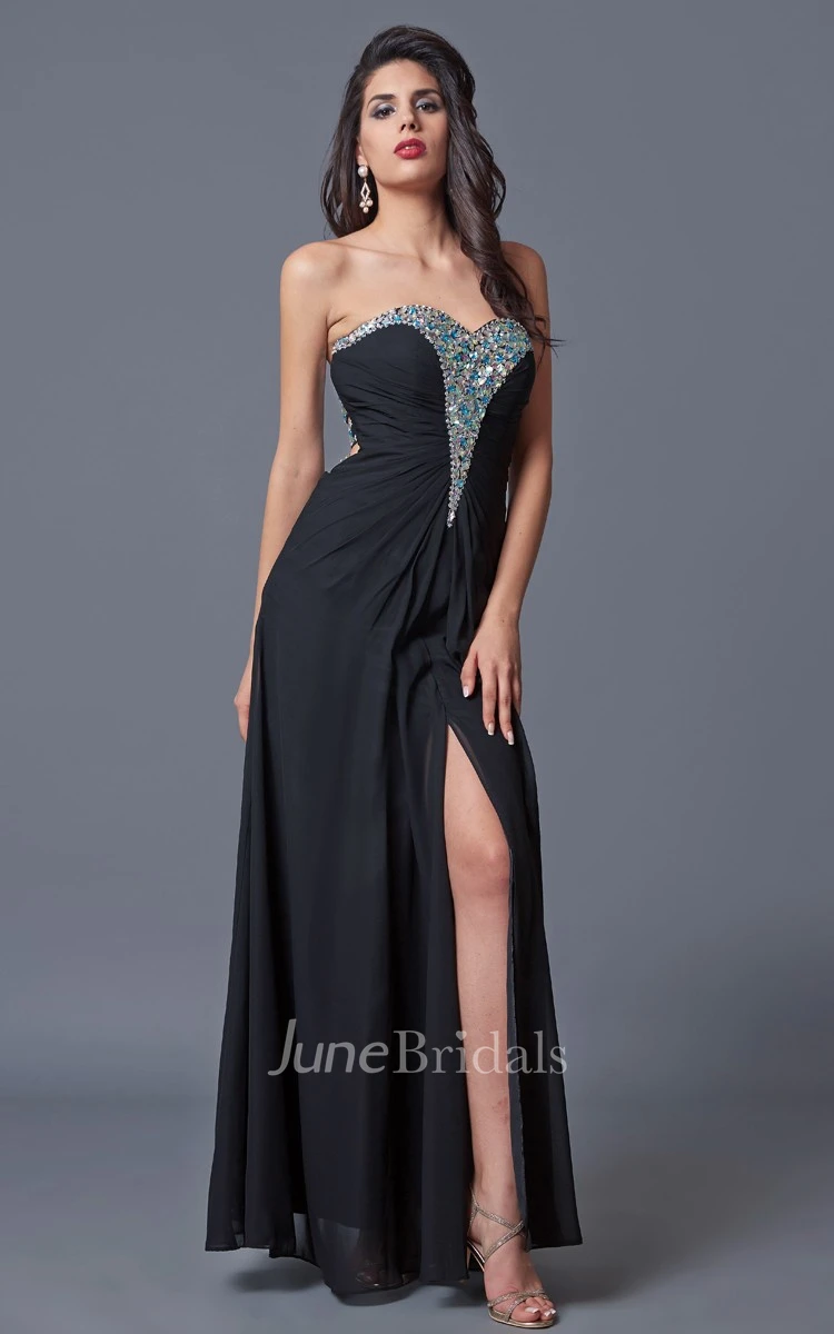 Sweetheart Crystal-beaded A-line Gown With Front Split