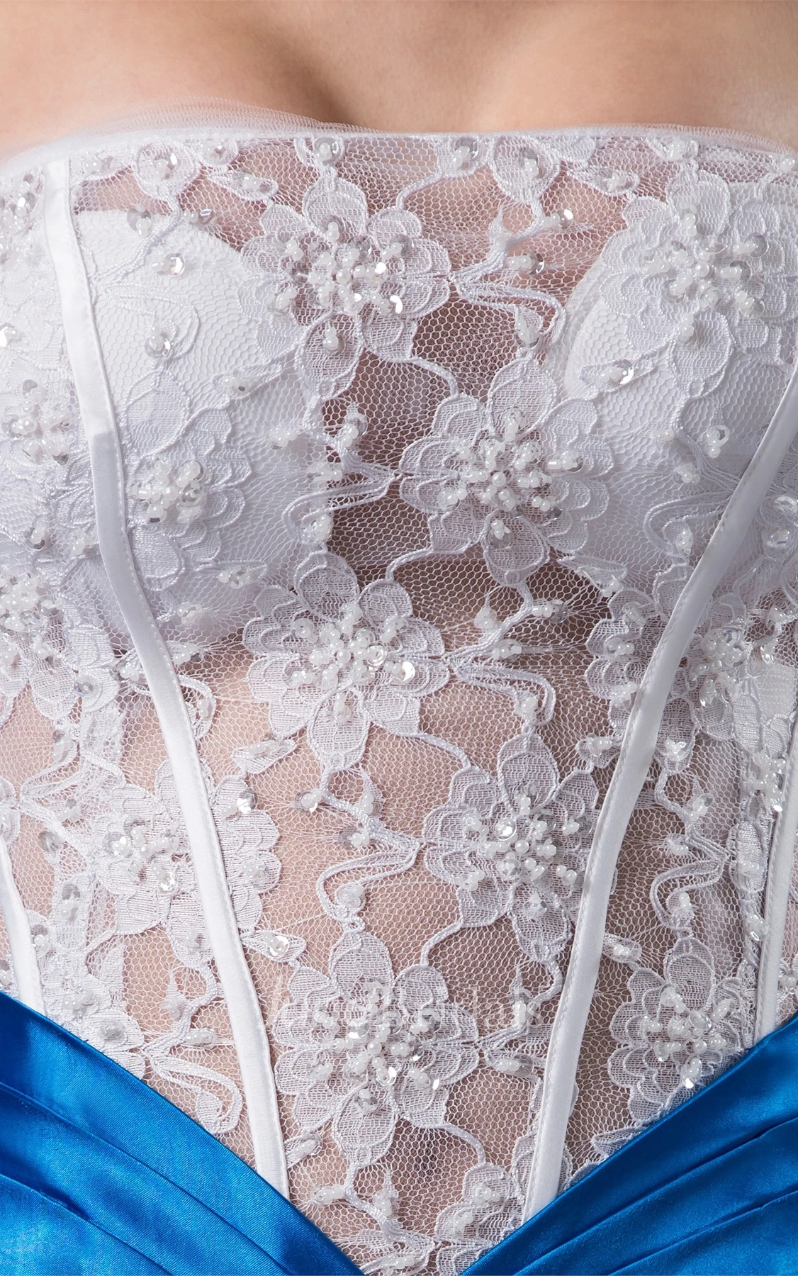 Strapless Lace A-Line Gown with Bow and Central Draping