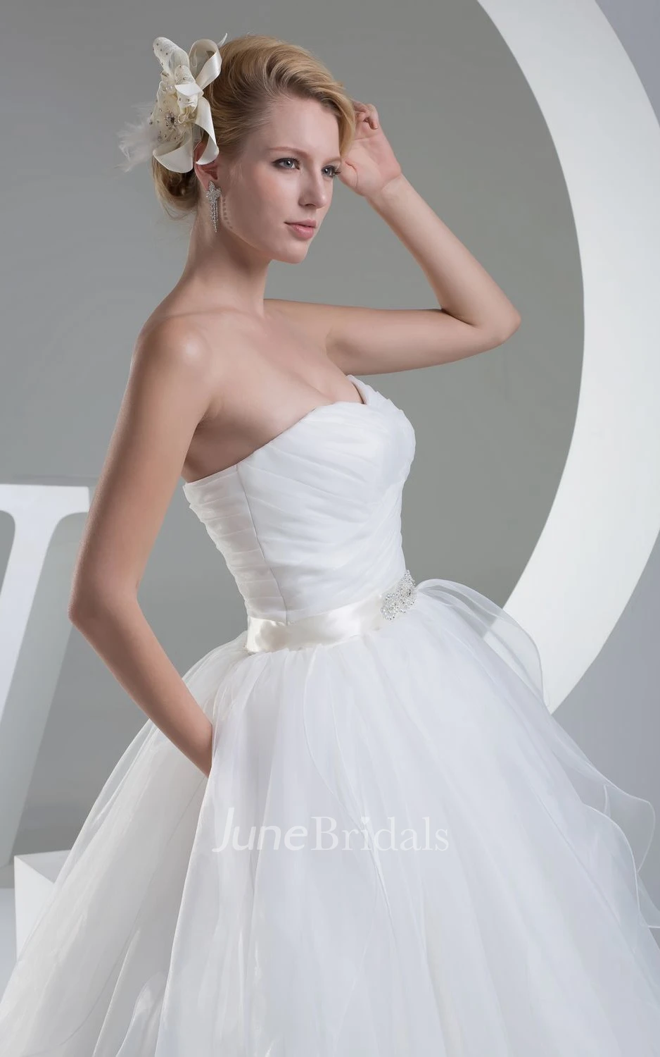 Strapless Criss-Cross Tulle A-Line Dress With Beaded Waist