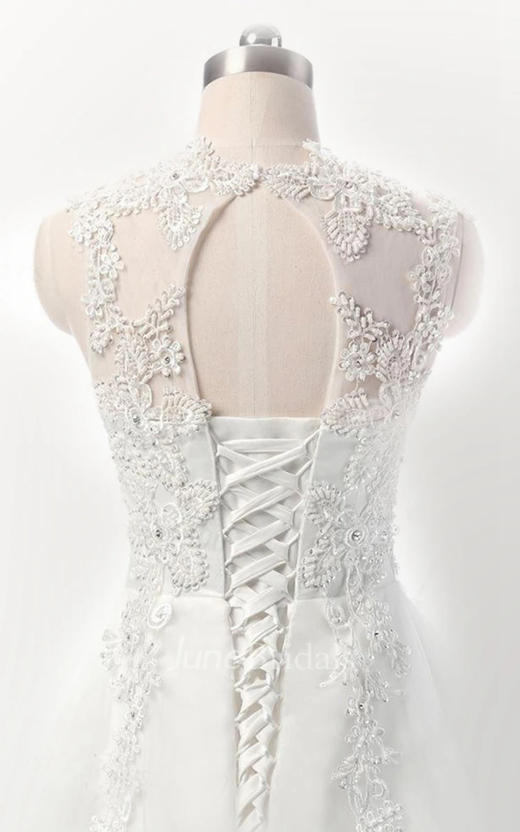 Tulle Lace Weddig Dress With Beading Illusion Lace-Up Back