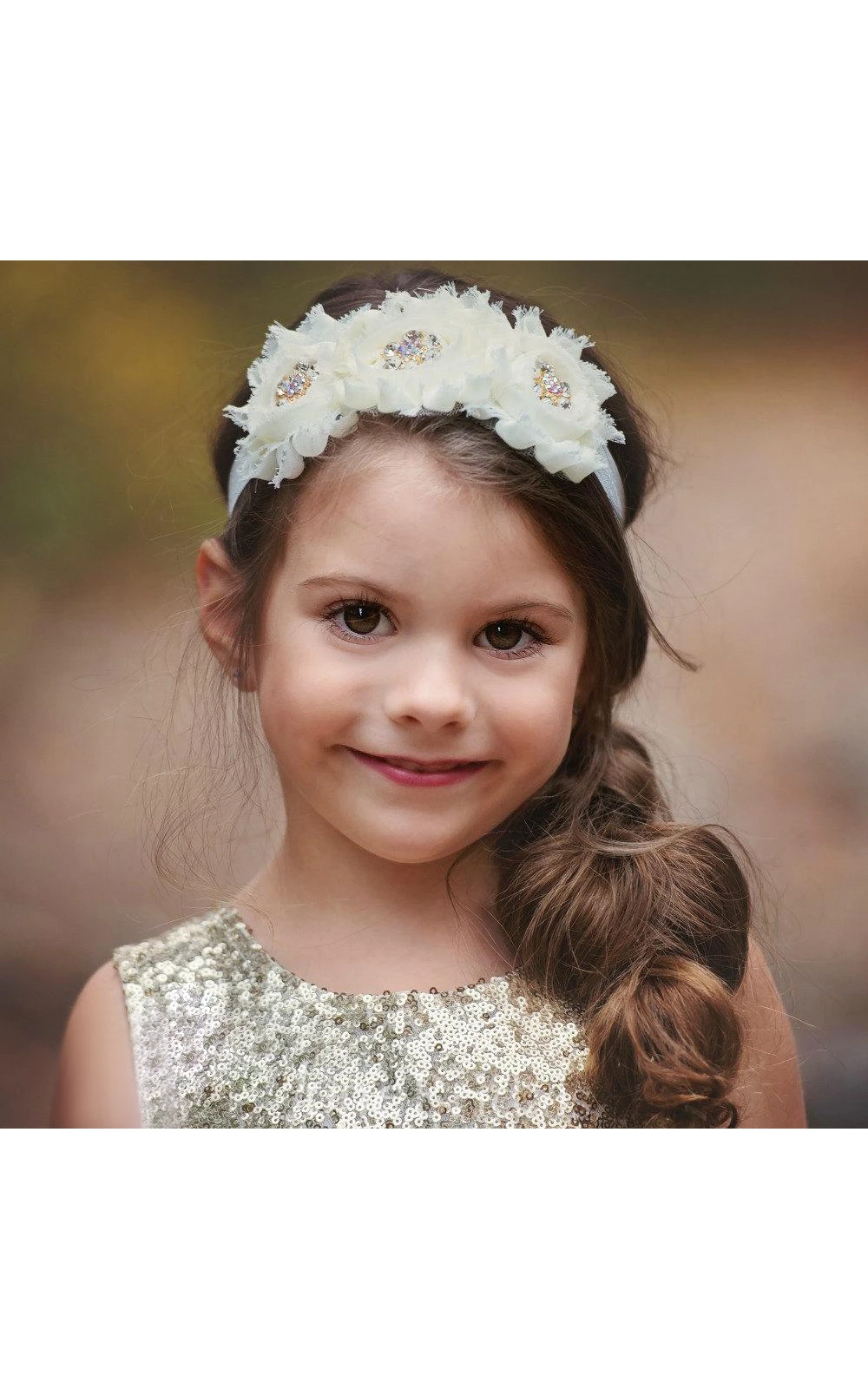 Rustic Sleeveless Scoop Neck Ruffled Gold Sequin Bodice Flower Girl Dress