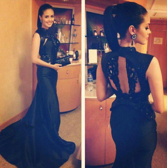 Black Vestidos Mermaid Formal Prom Dress New Design High Neck Evening Party Gowns