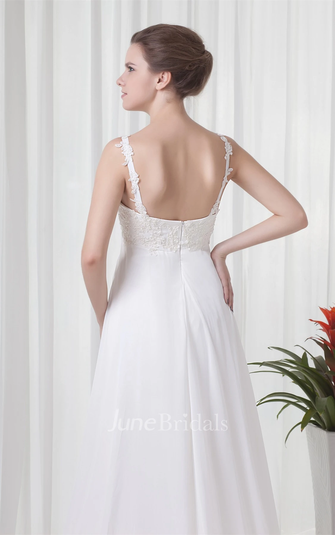 Spaghetti-Strap Empire Maxi Dress with Appliques