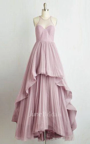 Floor-length Halter Sleeveless Chiffon Tiers Dress