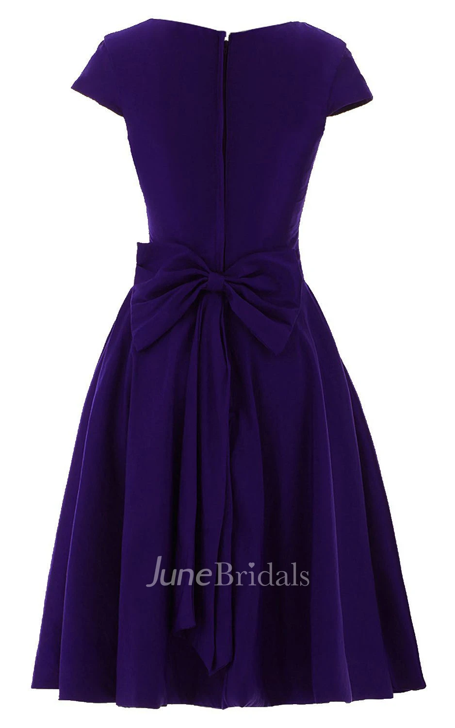 Short Sleeve Ruched Sash Midi-length Pleated Chiffon Dress