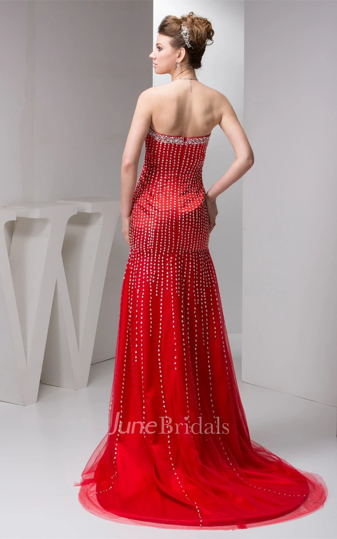 Sweetheart Sheath Maxi Dress with Beading and Sweep Train