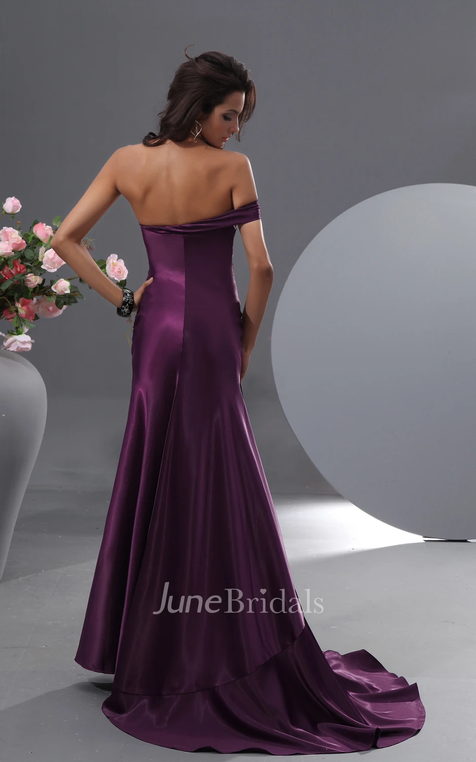 Single Siren Off Shoulder Sparkling Sexy Gown With Crystal