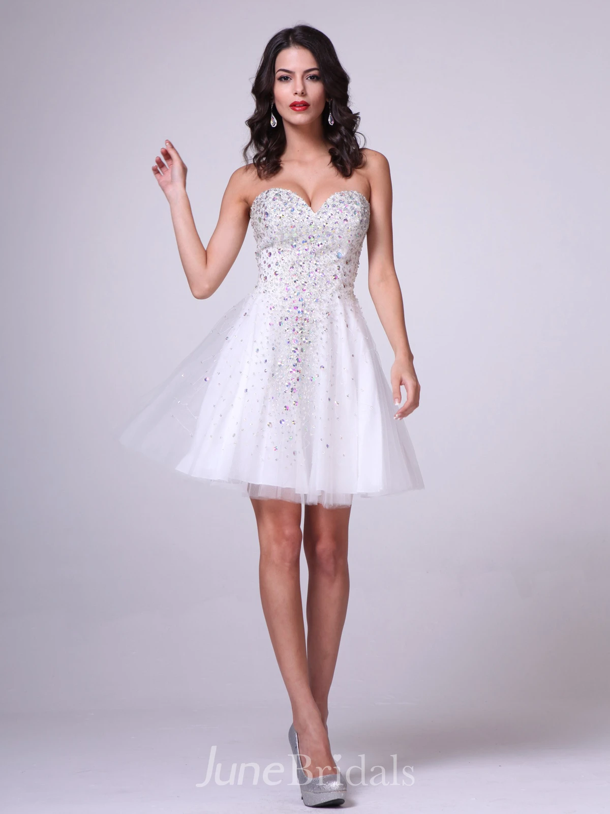 A-Line Mini Sweetheart Sleeveless Tulle Satin Dress With Beading
