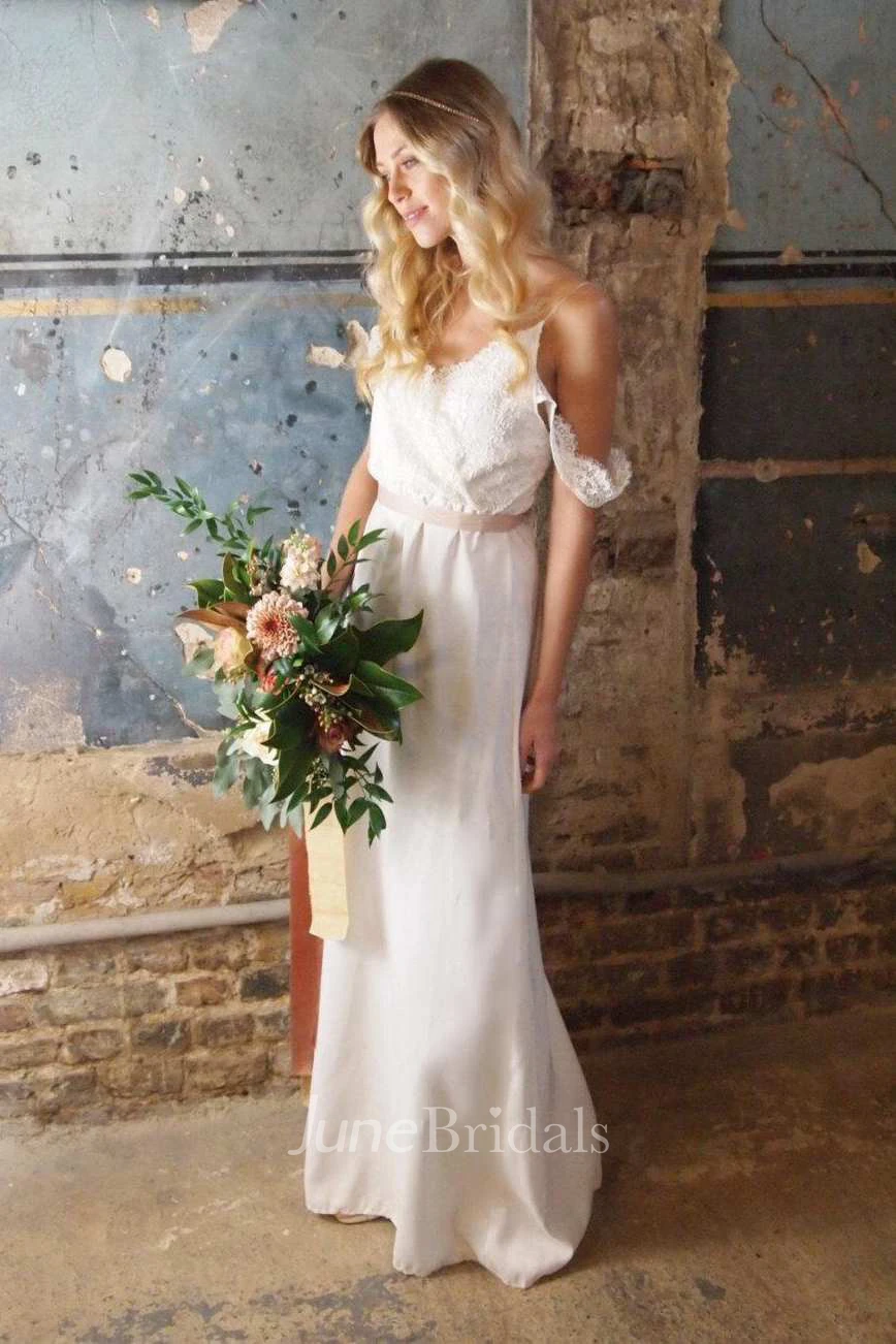 Casual Sheath Chiffon Spaghetti Wedding Dress With Lace Top