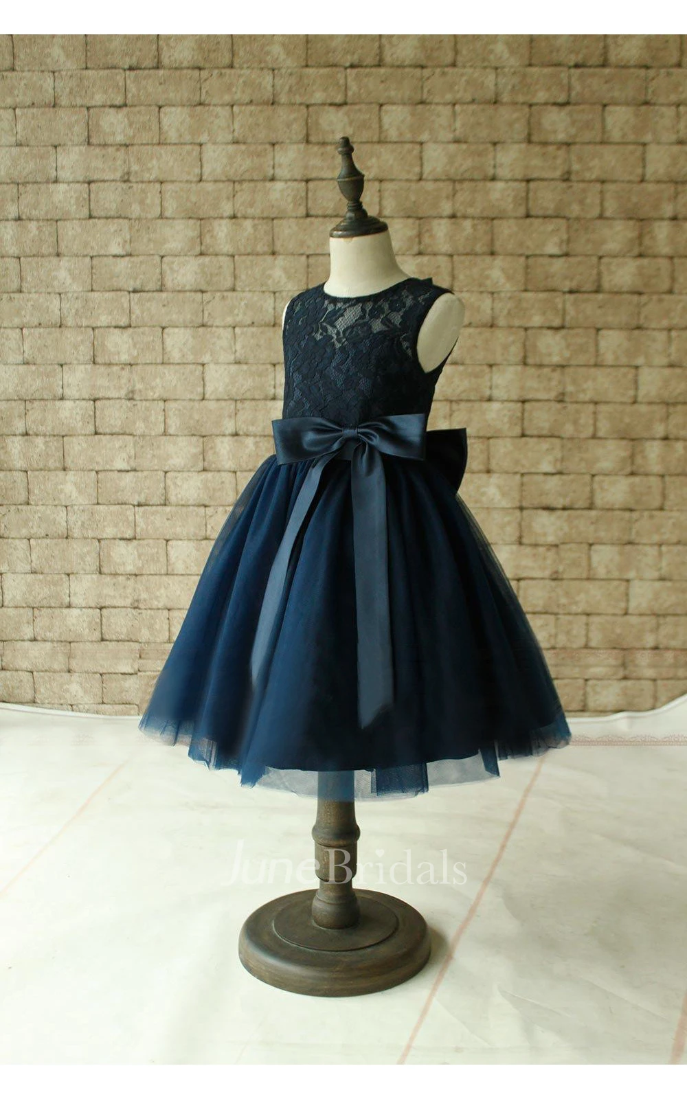 Sleeveless Jewel Neck Pleated Tulle Dress With Bow Sash and Keyhole