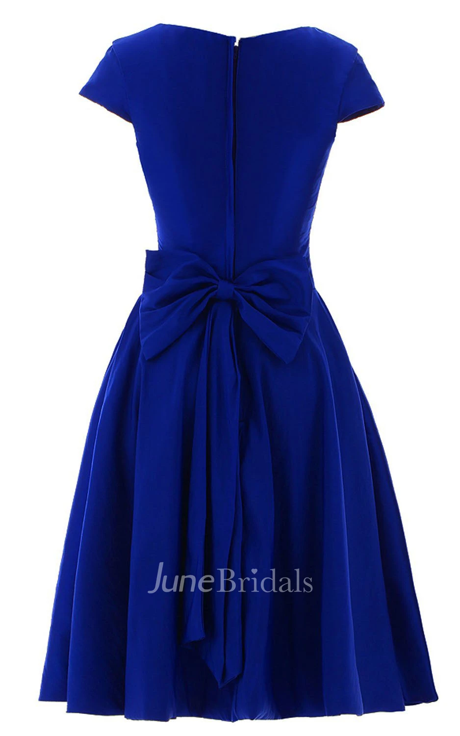 Short Sleeve Knee-length Pleated Chiffon Dress With Bowknot