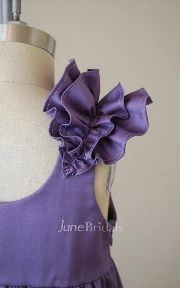 Purple Ruffle Cap Sleeve Scooped Back Dress