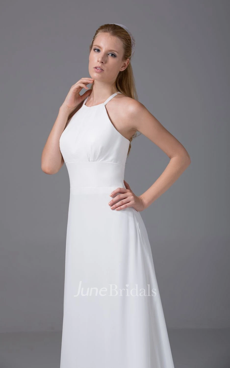 Simple Sleeveless Sheath Dress With Halter and Brush Train