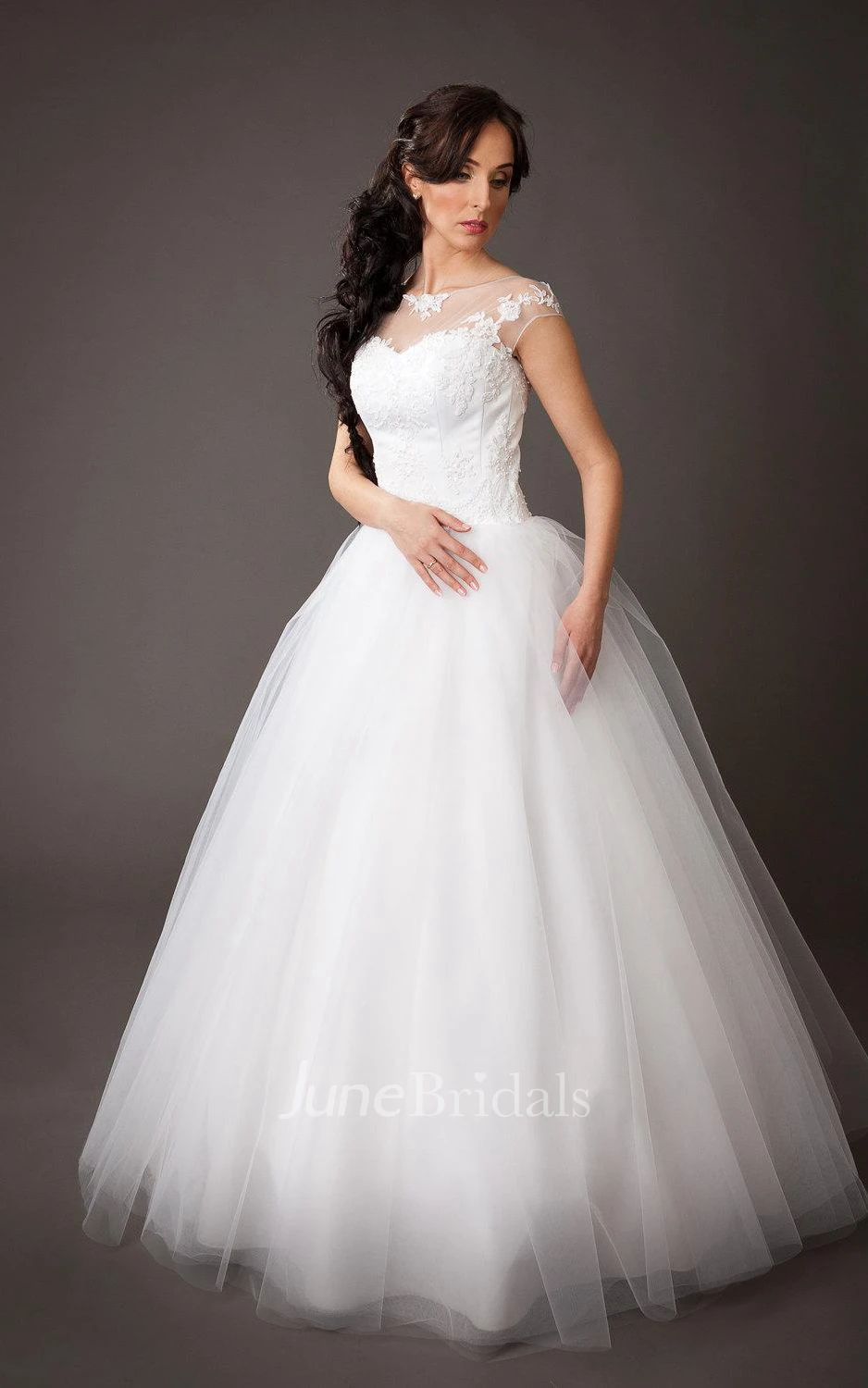 Vintage Tulle Ball Gown With Lace Embellished Bodice and Pearls