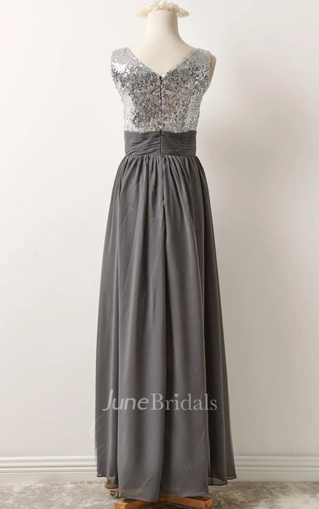 V-neck Chiffon Dress With Sequins