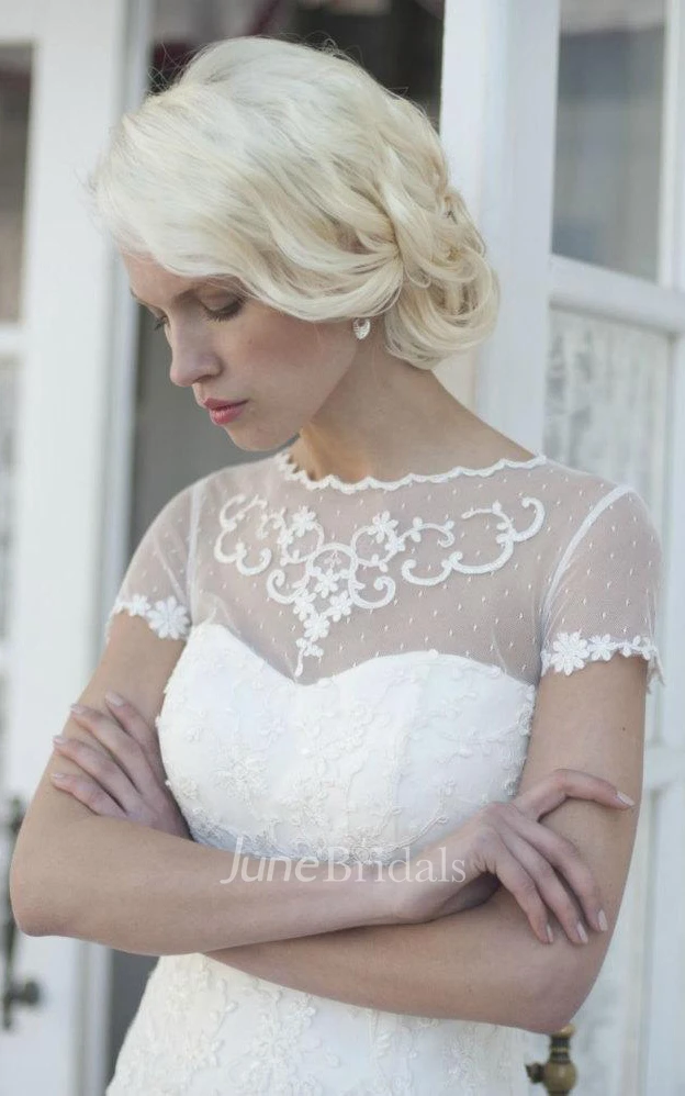 Rustic Lace Ivory Satin Bridal With Train Dress