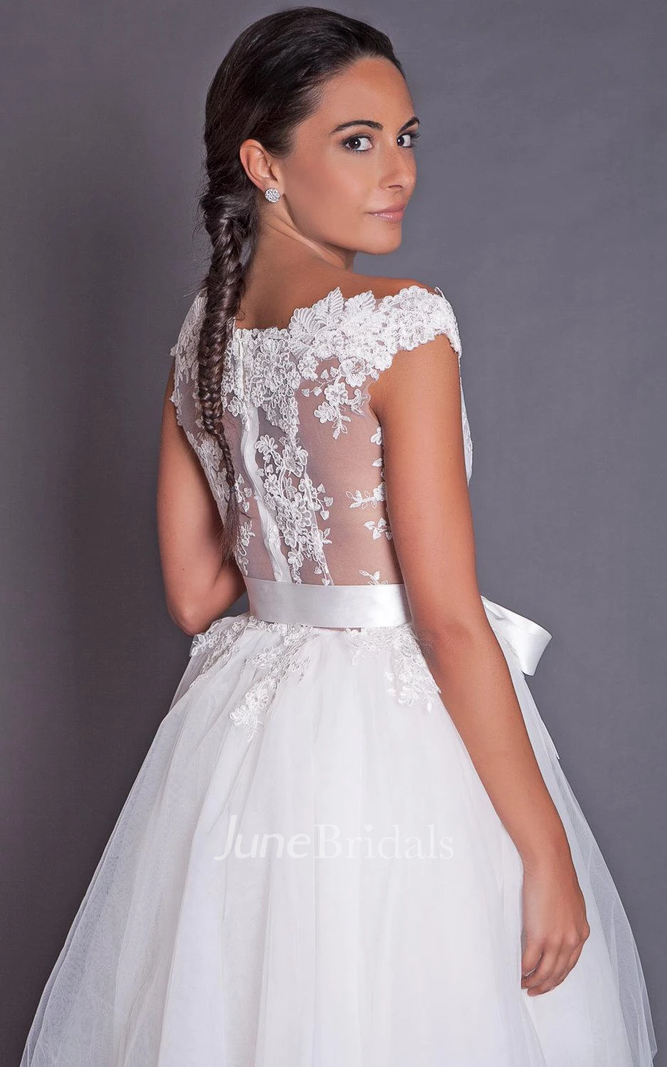 Short Knee Length A-Line Tulle Wedding Dress With Satin Sash