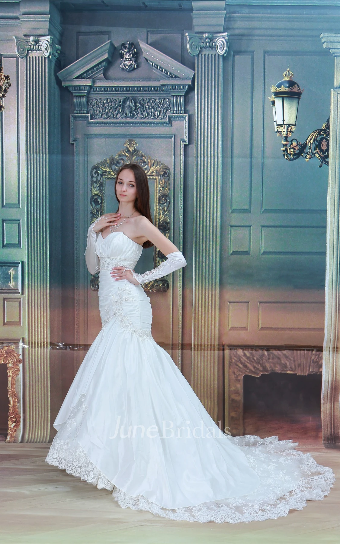 Spaghetti-Strap Mermaid A-Line Gown with Lace and Stress