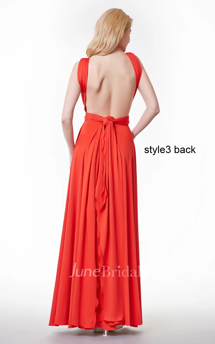 Convertible Sleeveless Halter Neck Pleated A-line Jersey Gown