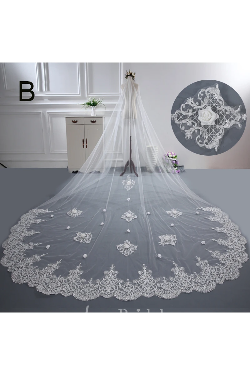 New Western Style Lace Appliques 3 Meters Long Encryption Trailing Veil
