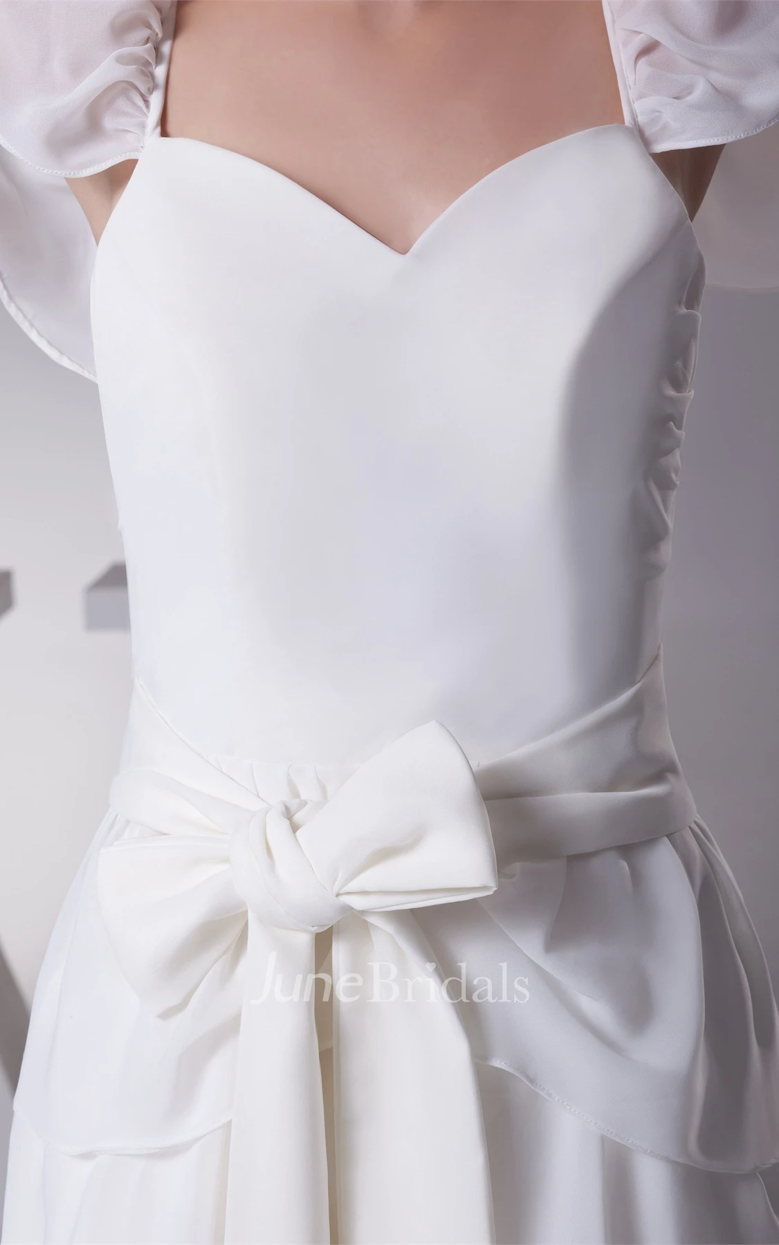 Caped-Sleeve Tiered Sheath Dress with Ribbon