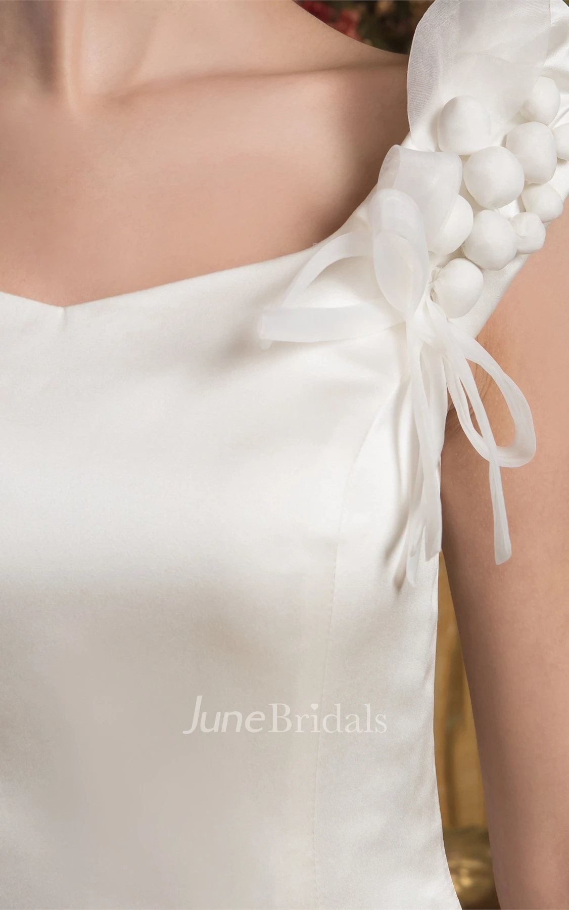 Caped-Sleeve Satin A-Line Ball Gown with Epaulet