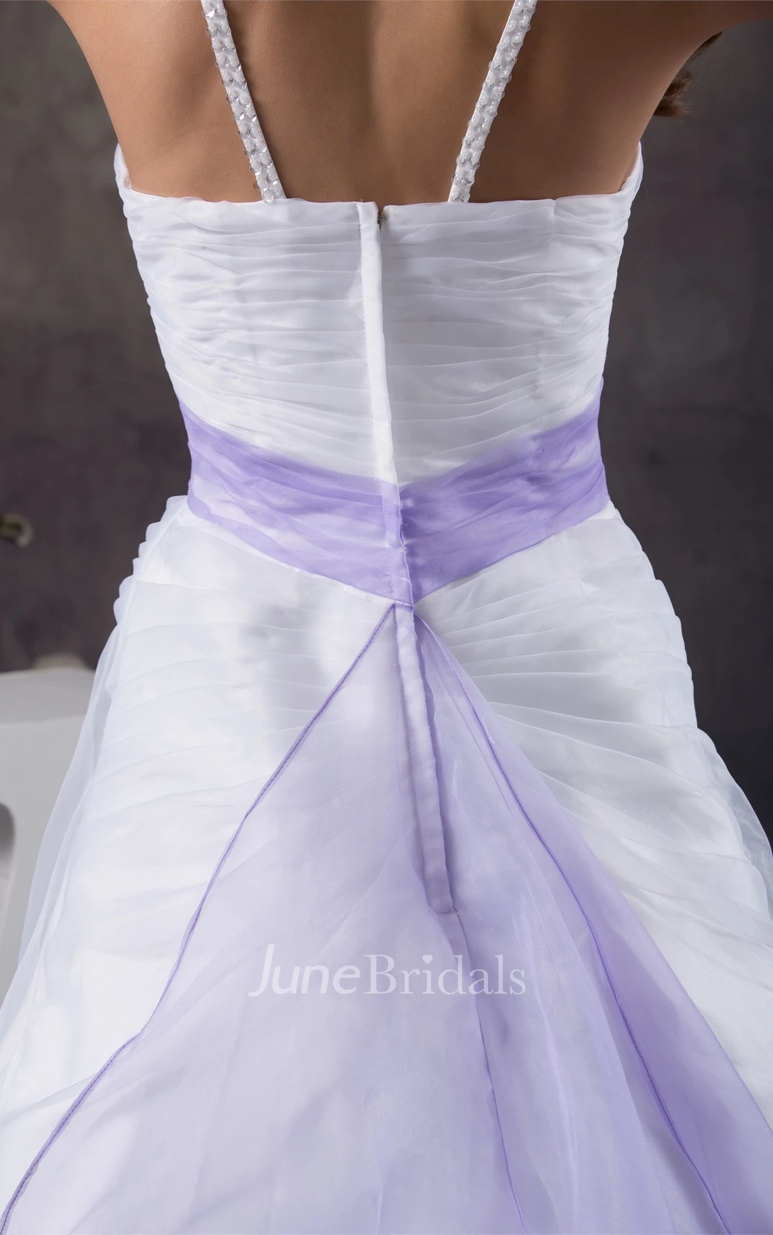 Sleeveless Ruched A-Line Gown with Beading and Court Train