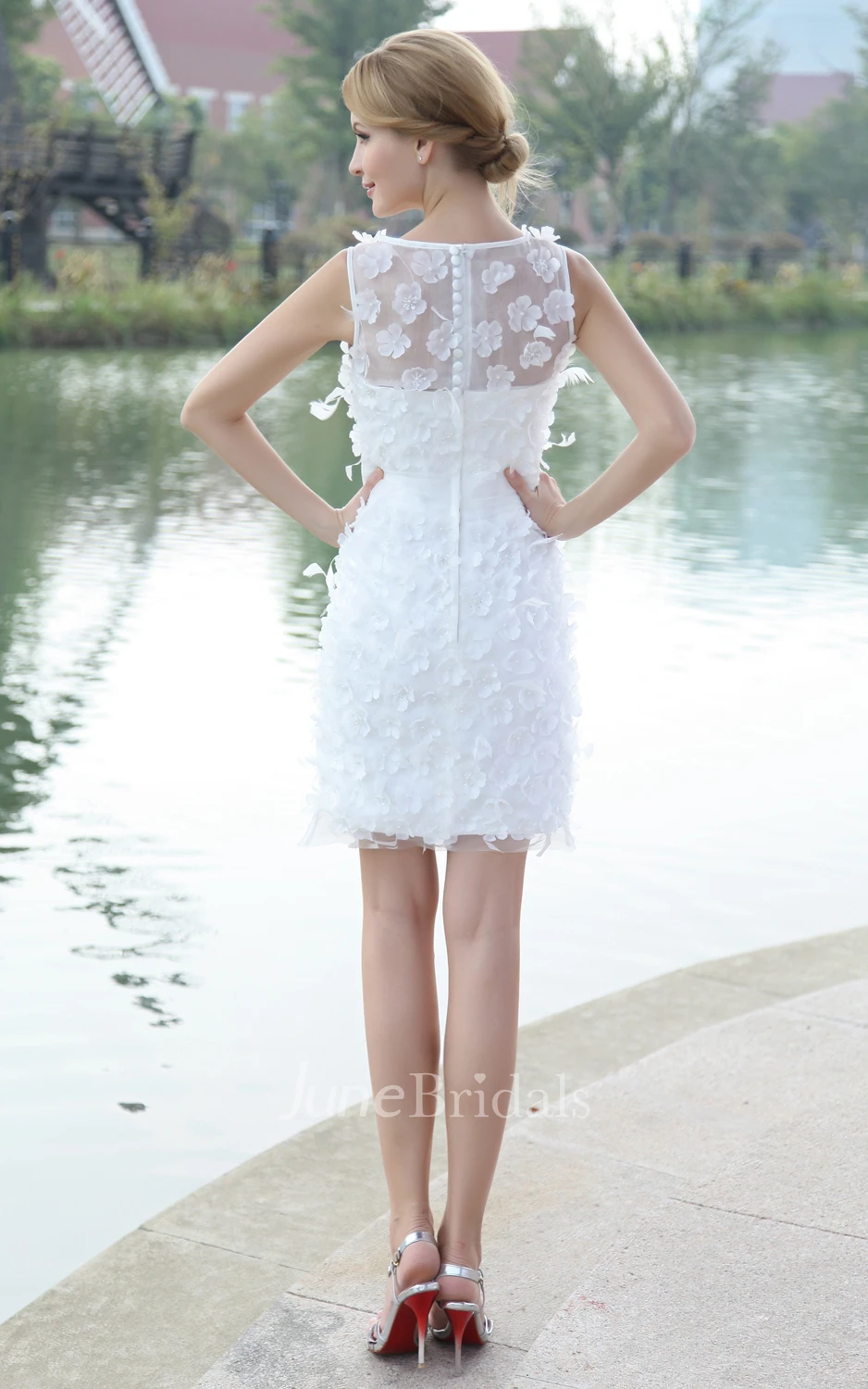 Stylish Bateau-Neck Organza Bodycon Gown With Flowers