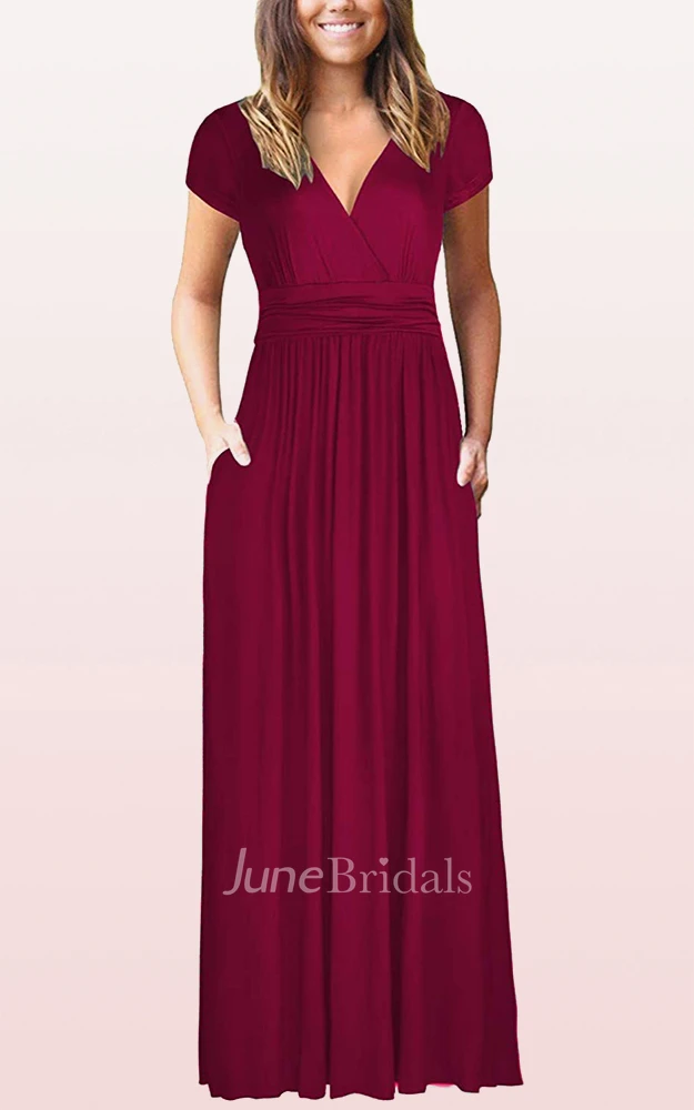 A Line V-neck Jersey Mother Formal Dress With Pockets