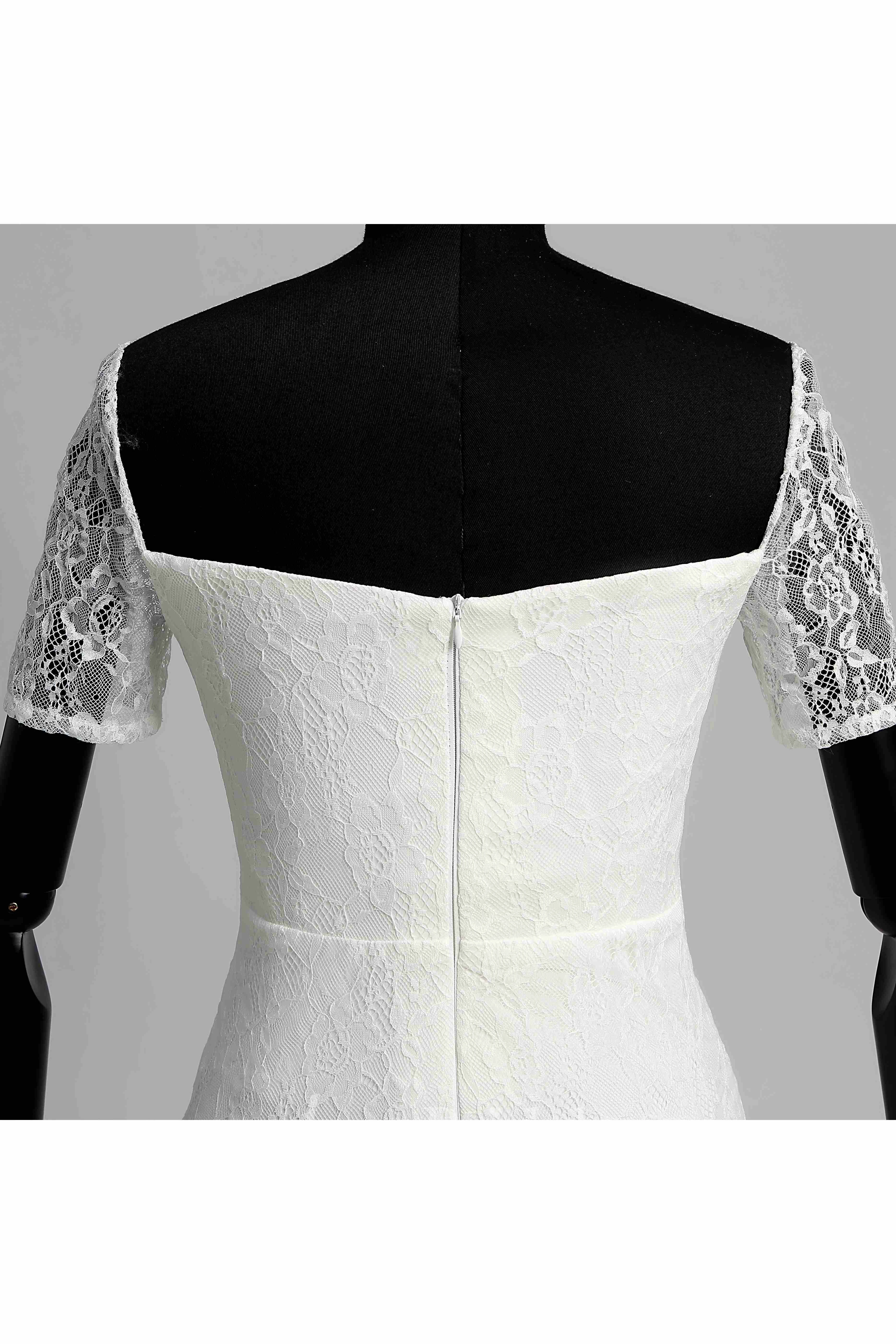 Floor-length Mermaid Off-the-shoulder Illusion Short Sleeve Lace Maternity Weeding Dress