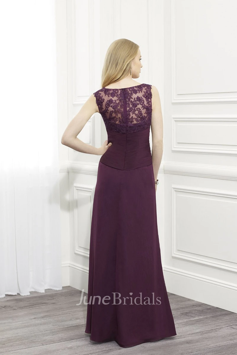 Sheath Scoop Neck Ruched Sleeveless Lace Formal Dress