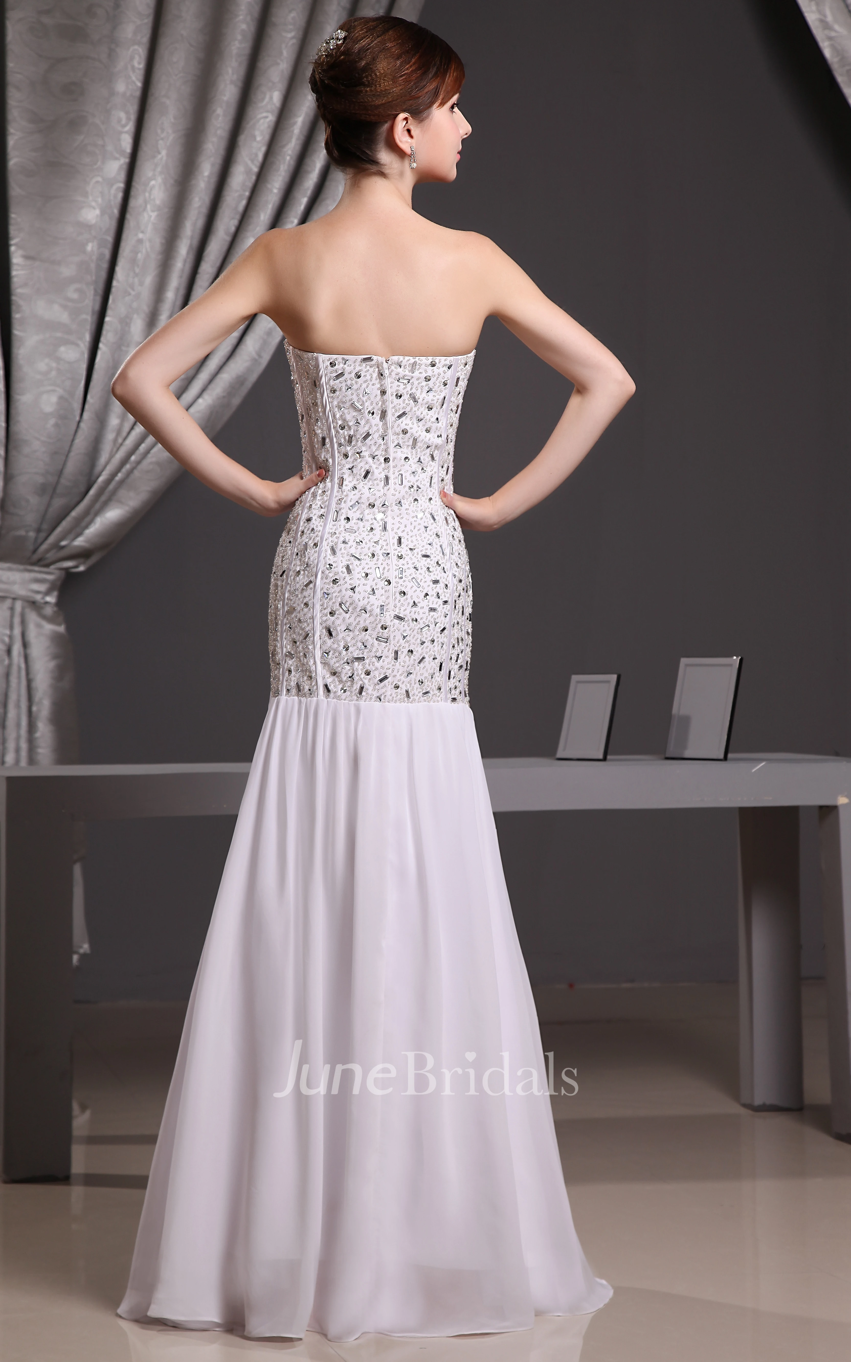 Strapless Chiffon Floor-Length Sheath Dress With Beading