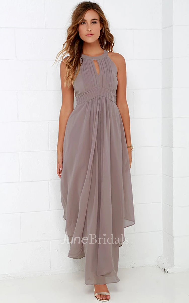 Brilliant Halter Sleeveless Empire Chiffon Long Dress