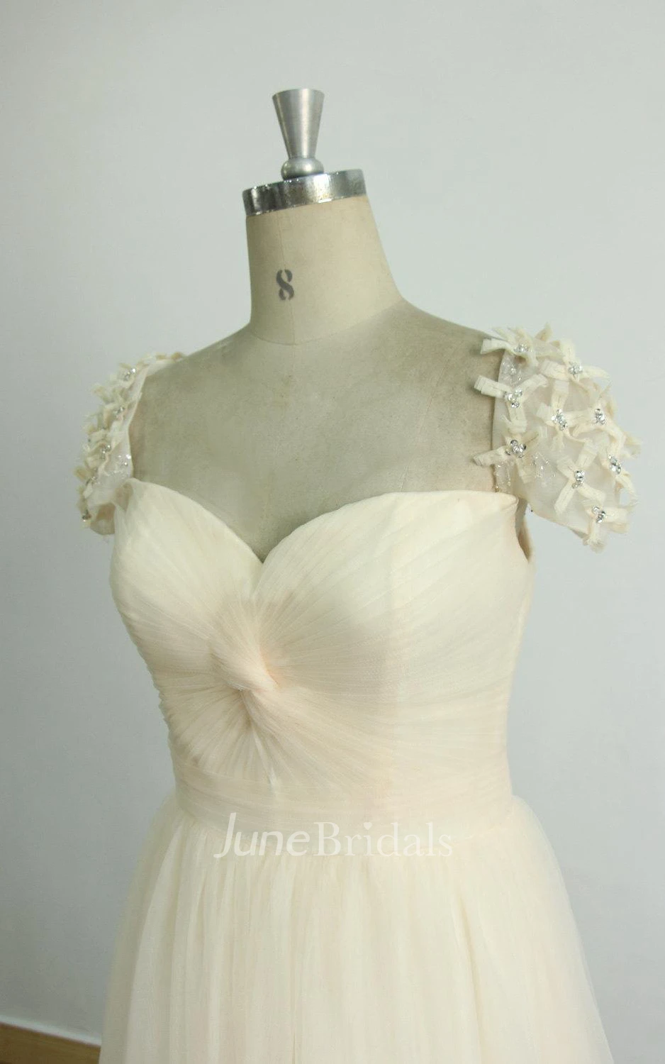 A-Line Cap Sleeve Tulle Weddig Dress