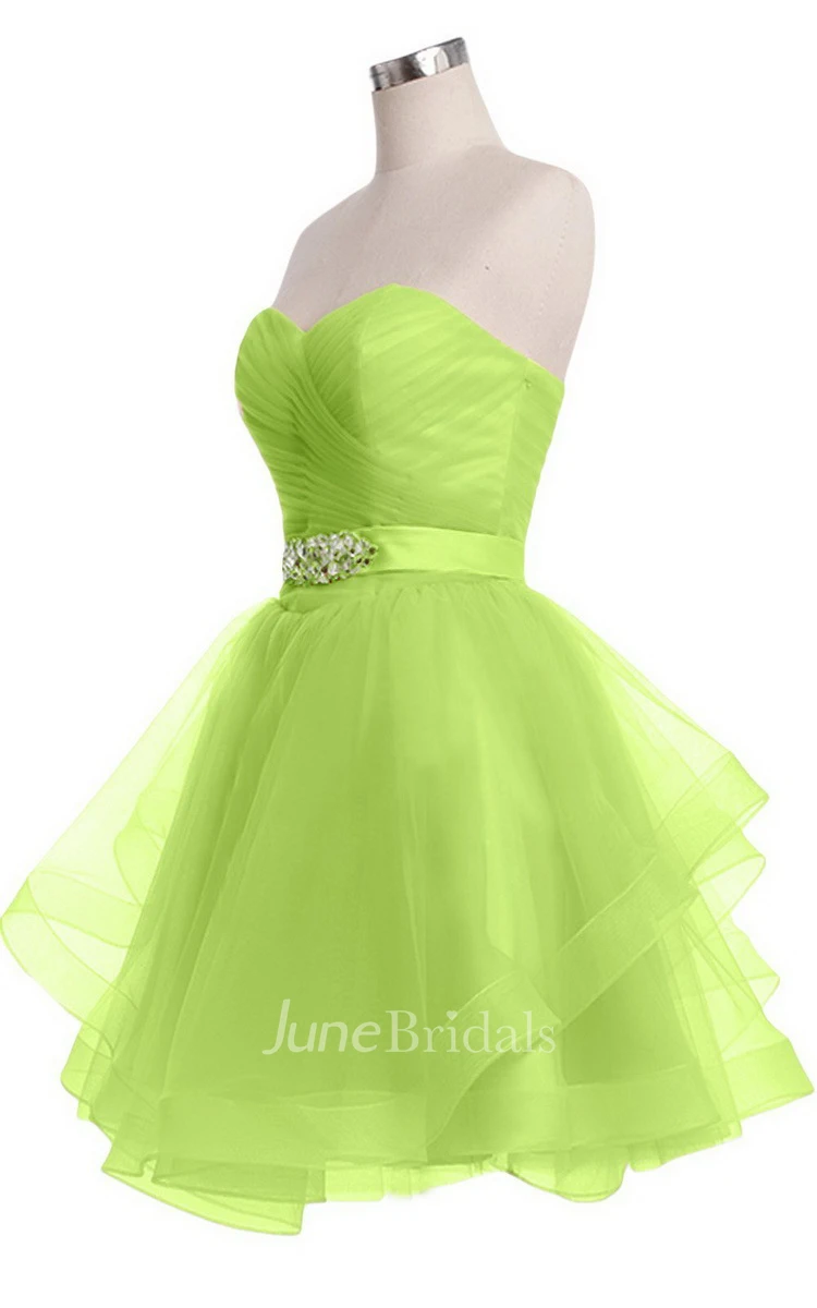 Sweetheart A-line Mini Dress With Pearled Waist