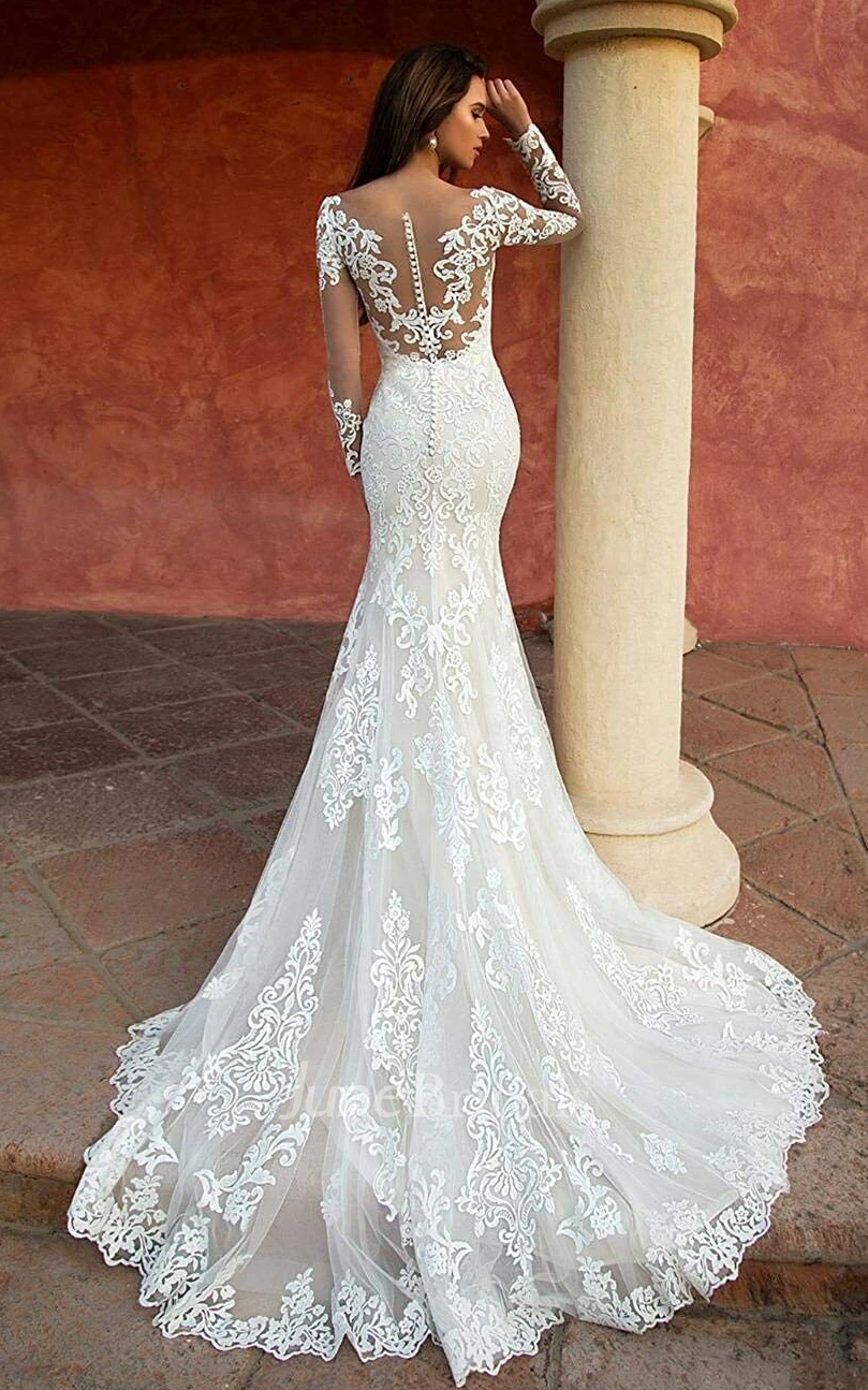 2024 Elegant Sexy Mermaid Long Sleeve Boho Lace Wedding Dress