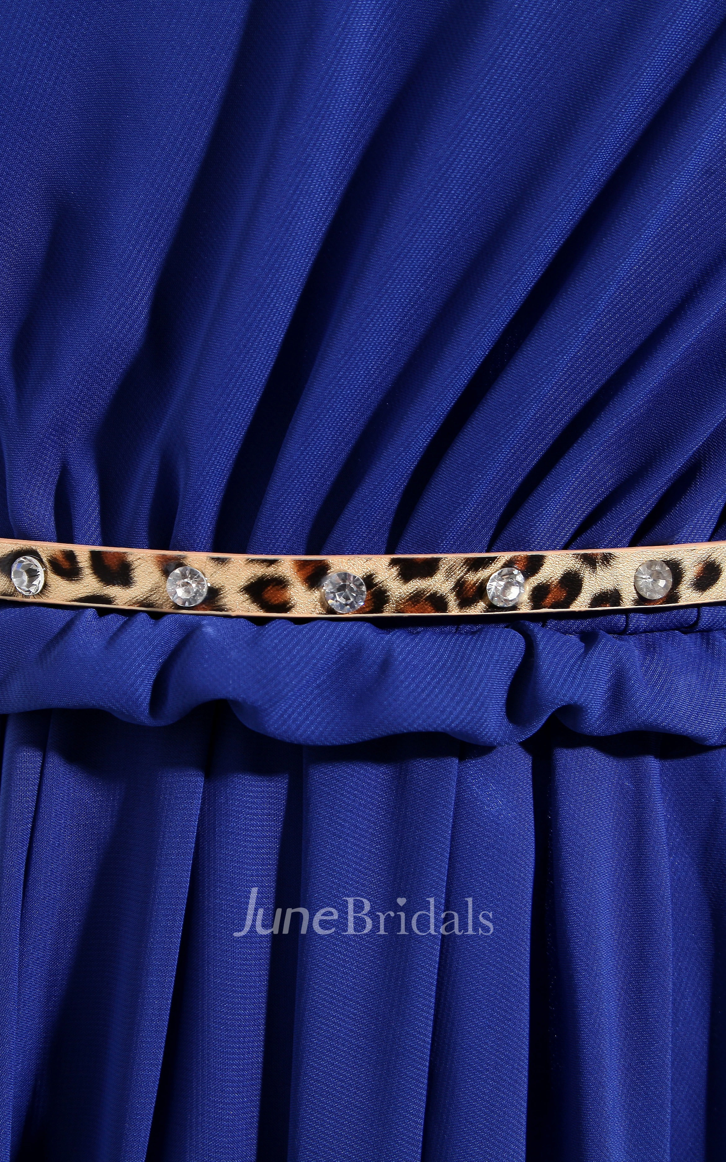 V-Neck Chiffon Floor-Length Dress With Ruching and Cinched Waist