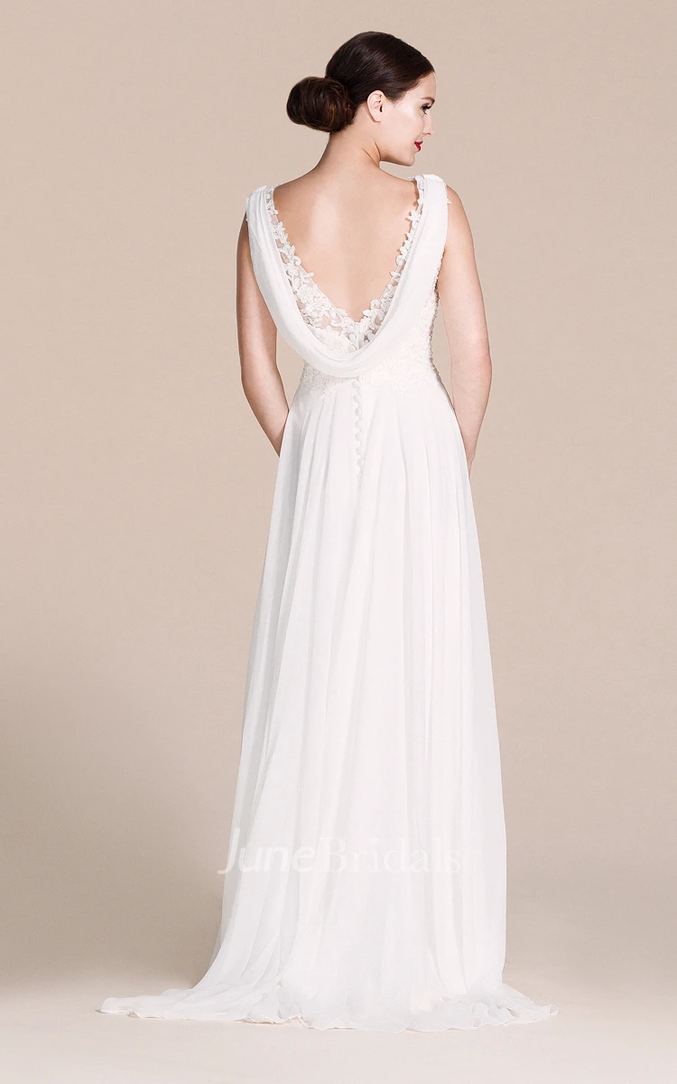 Sleeveless V-neck Chiffon Dress With Lace Bodice