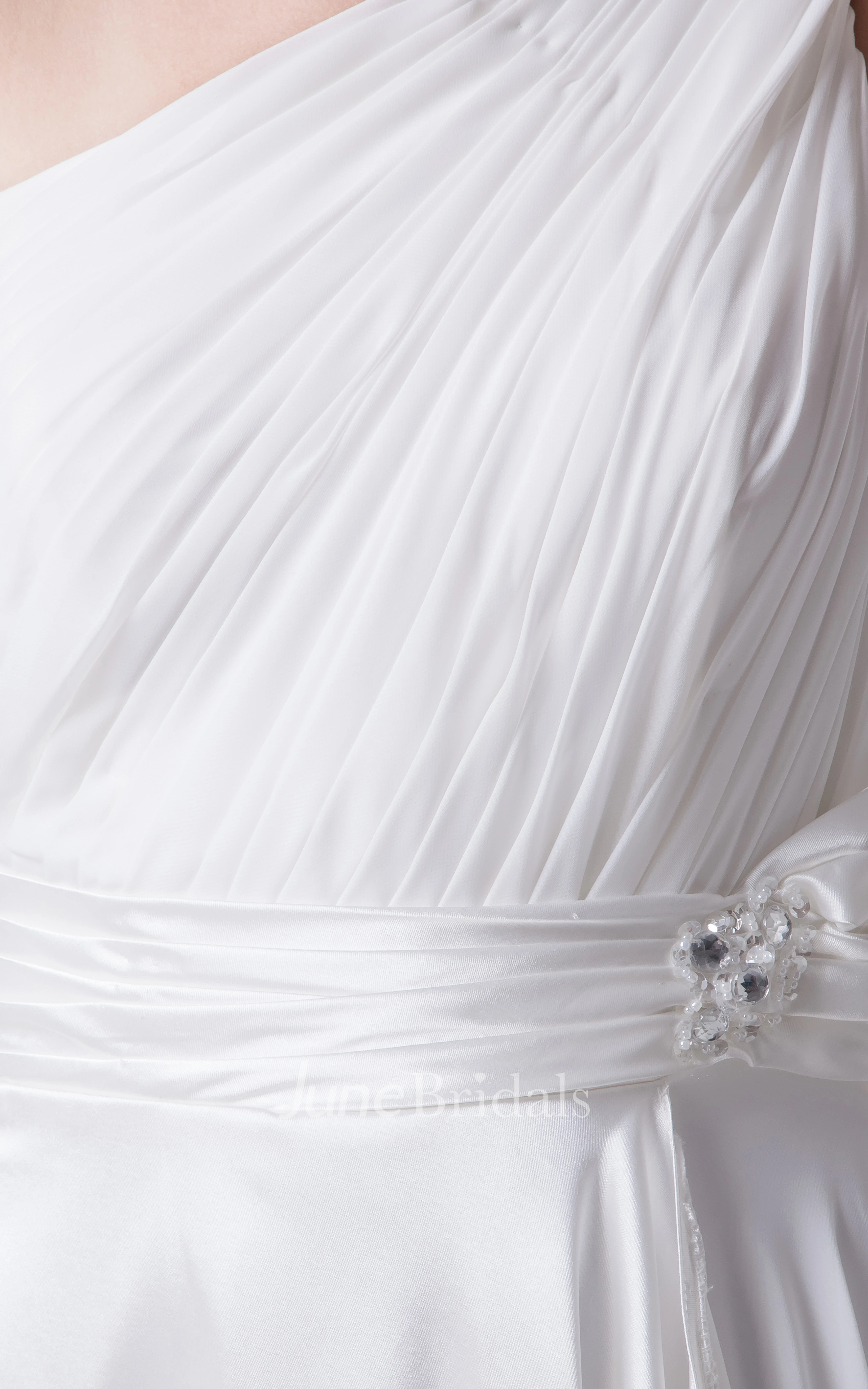 One-Shoulder Chiffon Ruched Floor-Length Dress With Draping