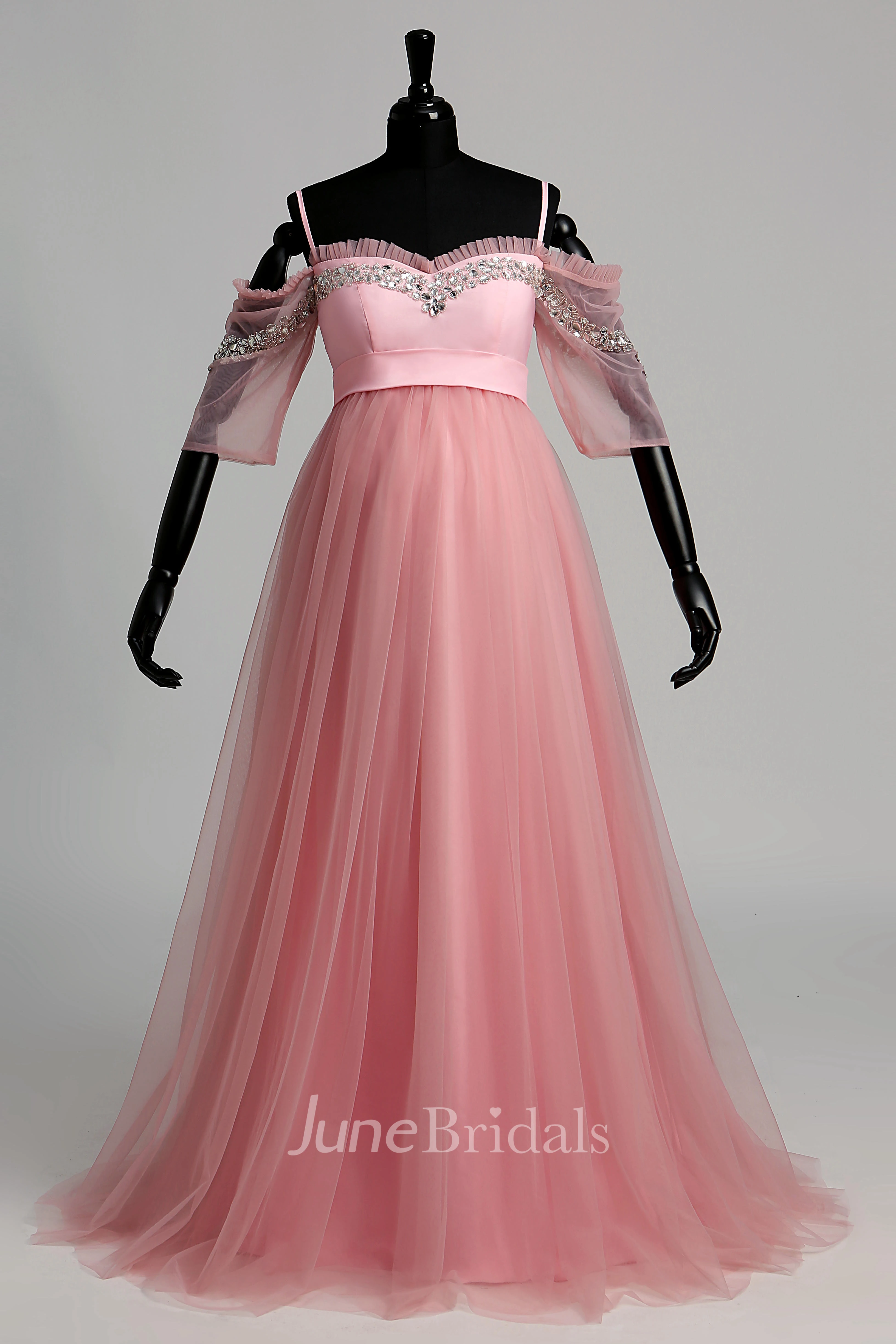 Off-the-sholder Sequined A-line Half Sleeve Mternity Dress