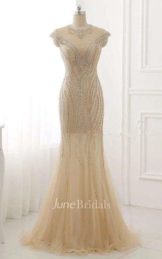 Mermaid Cap Sleeve Tulle Dress With Sequins