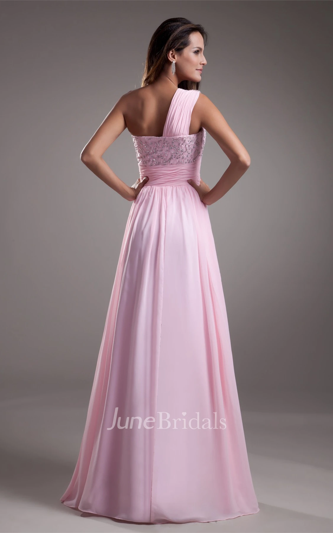 One-Shoulder Criss-Cross Chiffon Maxi Gown with Beading