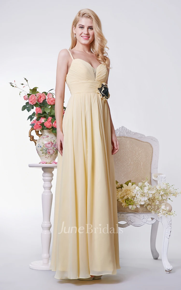 Sweetheart A-line Long Chiffon Dress With Ruching