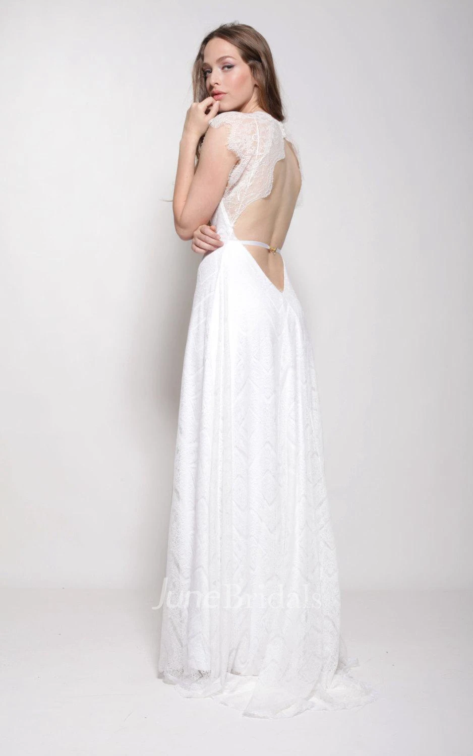 Sleeveless Lace Long Cap Dress With Illusion Back