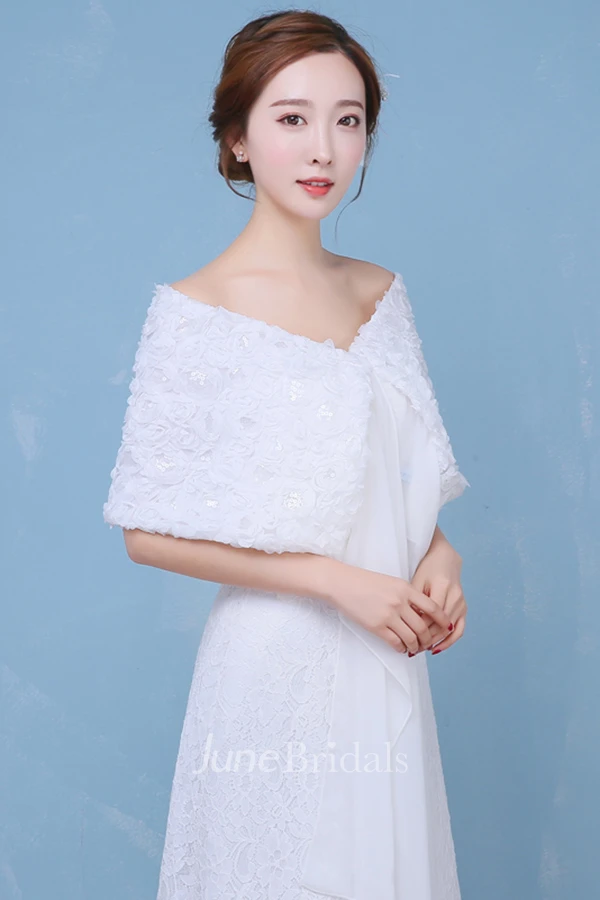 New Three-dimensional Rose Sequins Shoulder Chiffon With White Shawl
