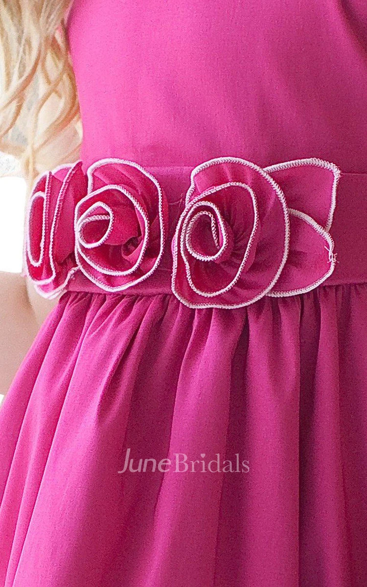 Cap-sleeved A-line Pleated Dress With Flowers