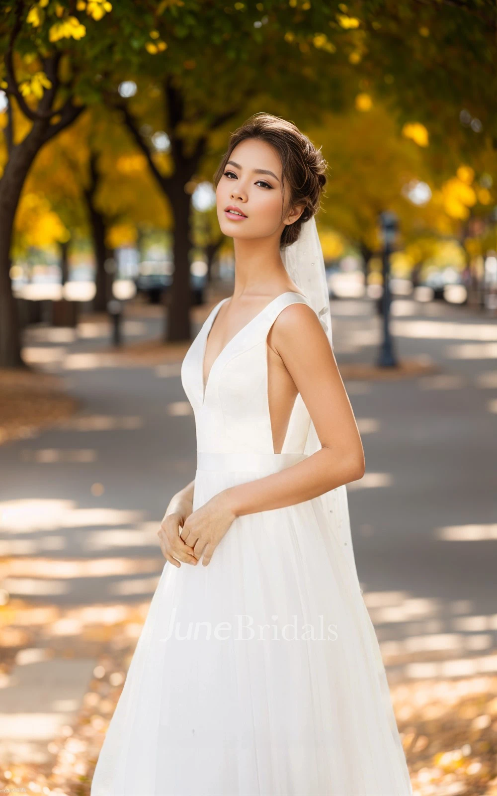Simple A-Line Coutry Spring Wedding Dress V-neck Elegant Garden Casual Gown