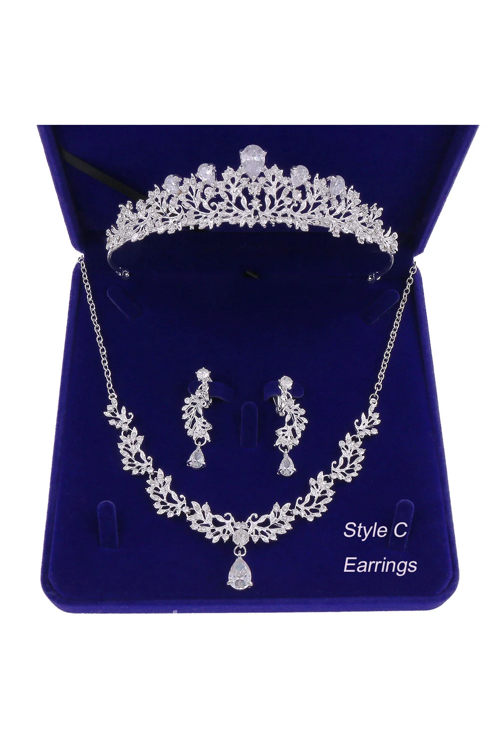 Bridal Accessory-Crown Necklace Earrings/Earclips Set