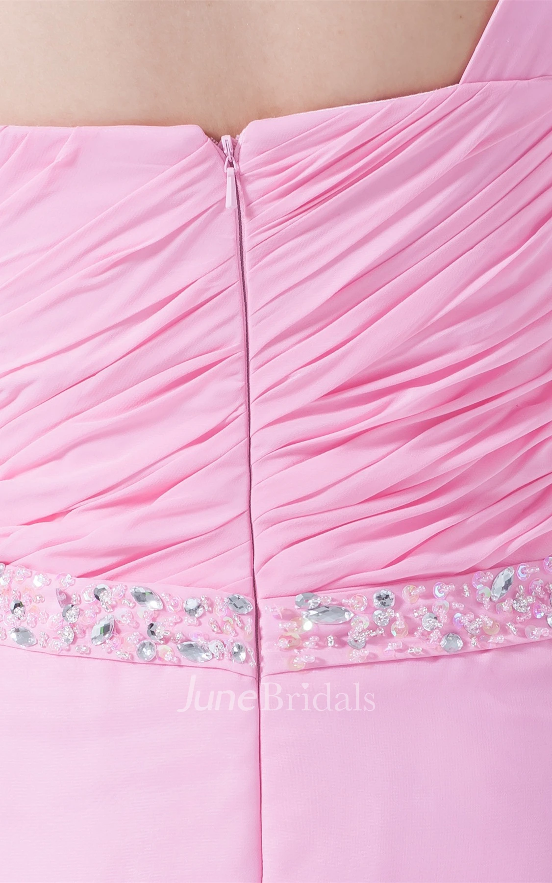 Sweetheart Ruched Front-Split Dress with Gemmed Waist