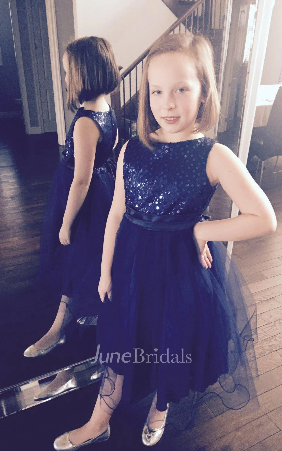 First Communion Sleeveless Ruffled Sequin Flower Girl Organza Dress